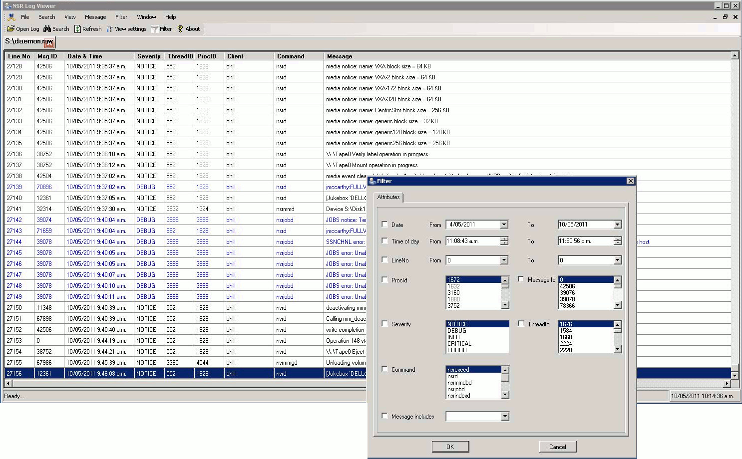 NetWorker NSR Log Viewer