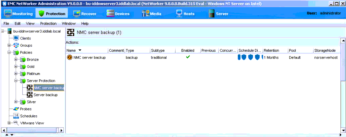 NMC database in server protection policy