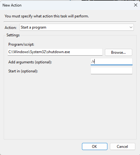Scheduled reboot ACTIONS tab